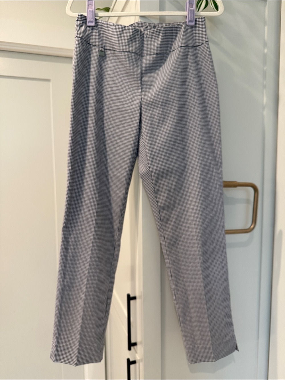 Peck & Peck Navy and White Gingham Straight Leg Pants